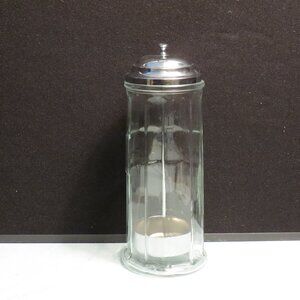 Vintage GEMCO STRAW HOLDER Container Glass Jar Paneled Metal Lid